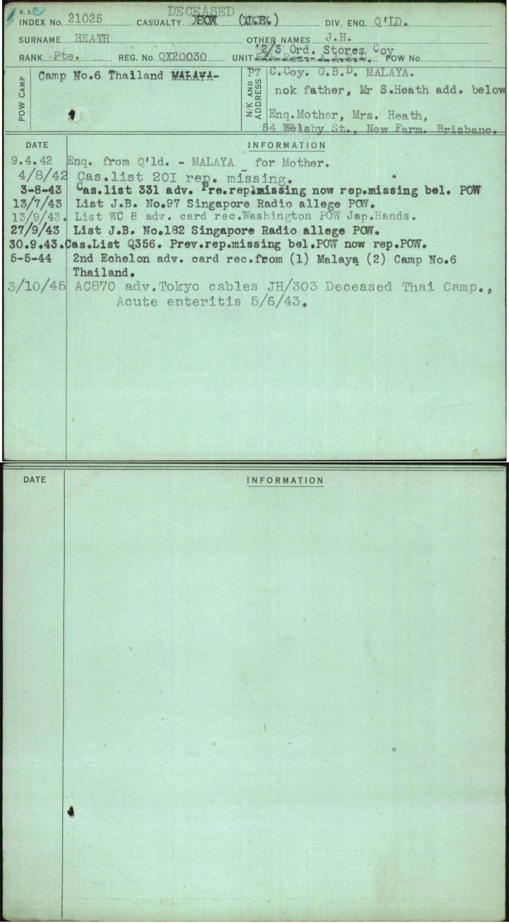 Heath, J H, QX20030