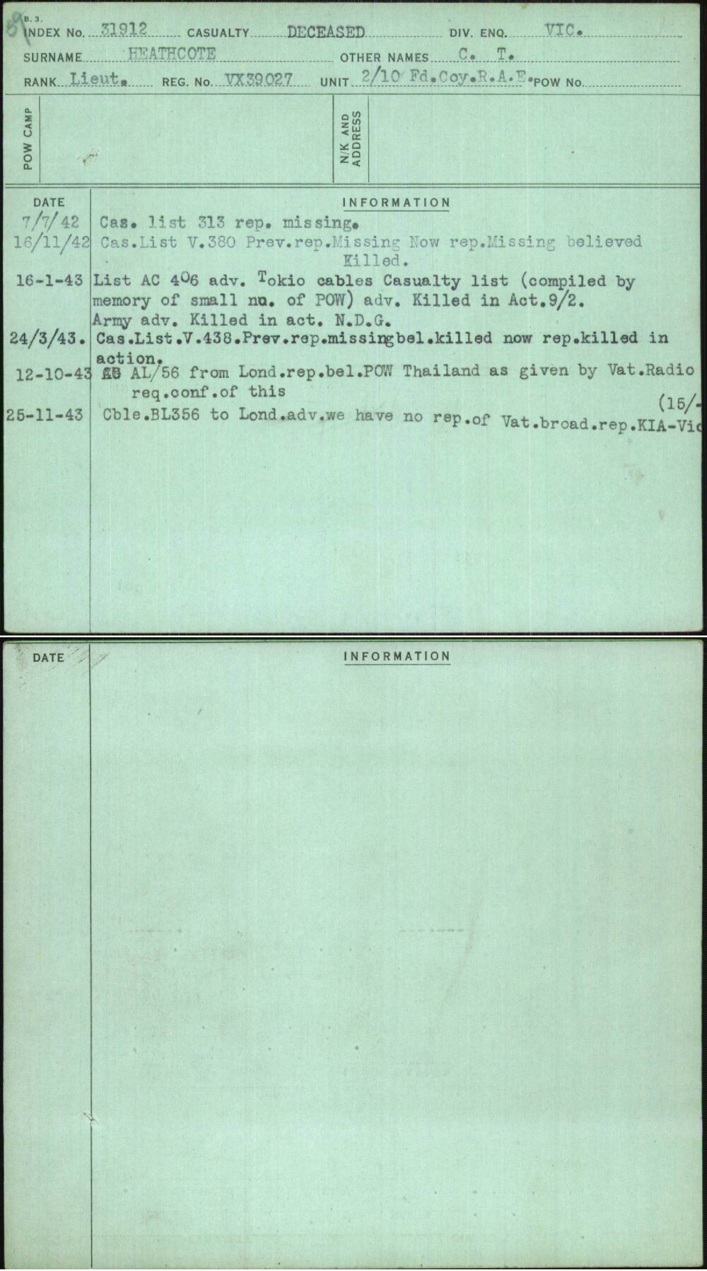 Heathcote, C T, VX39027