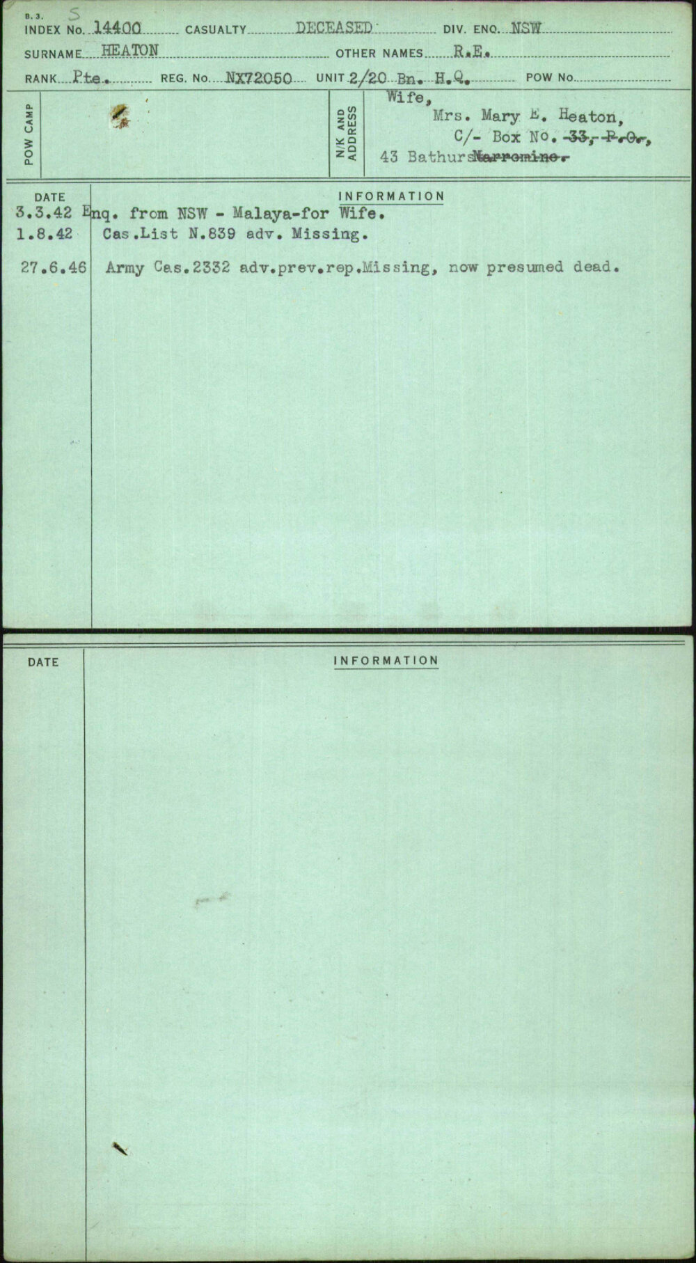 Heaton, R E, NX72050