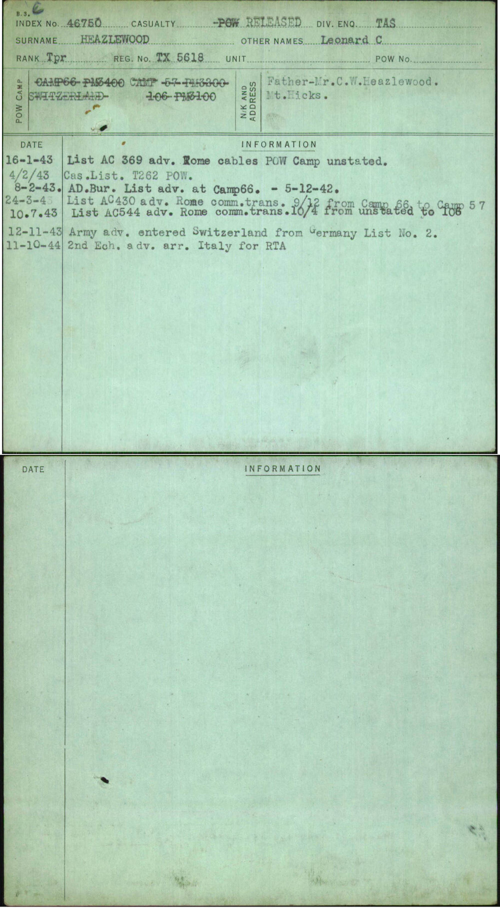 Heazlewood, Leonard C, TX5618