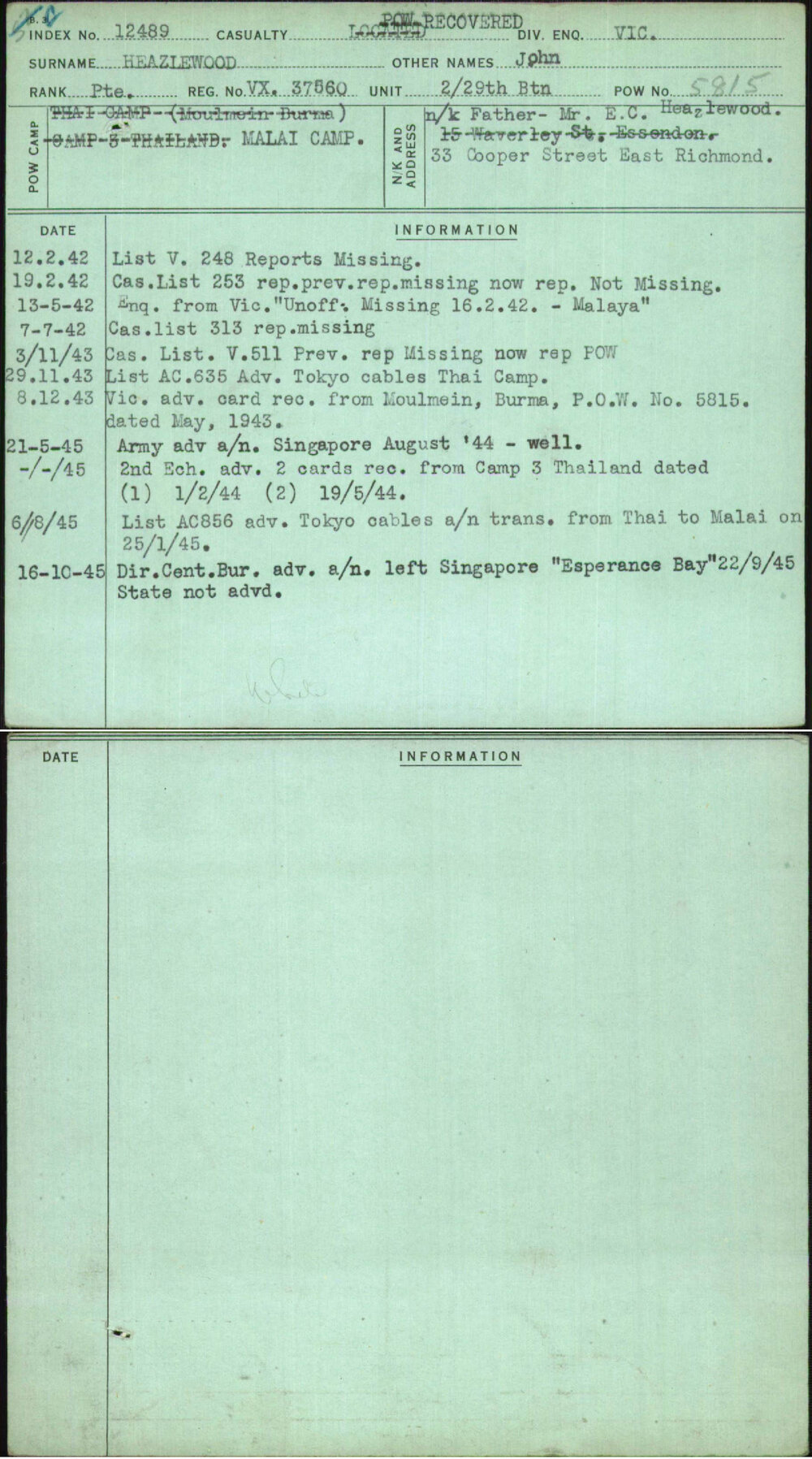 Heazlewood, John, VX37560