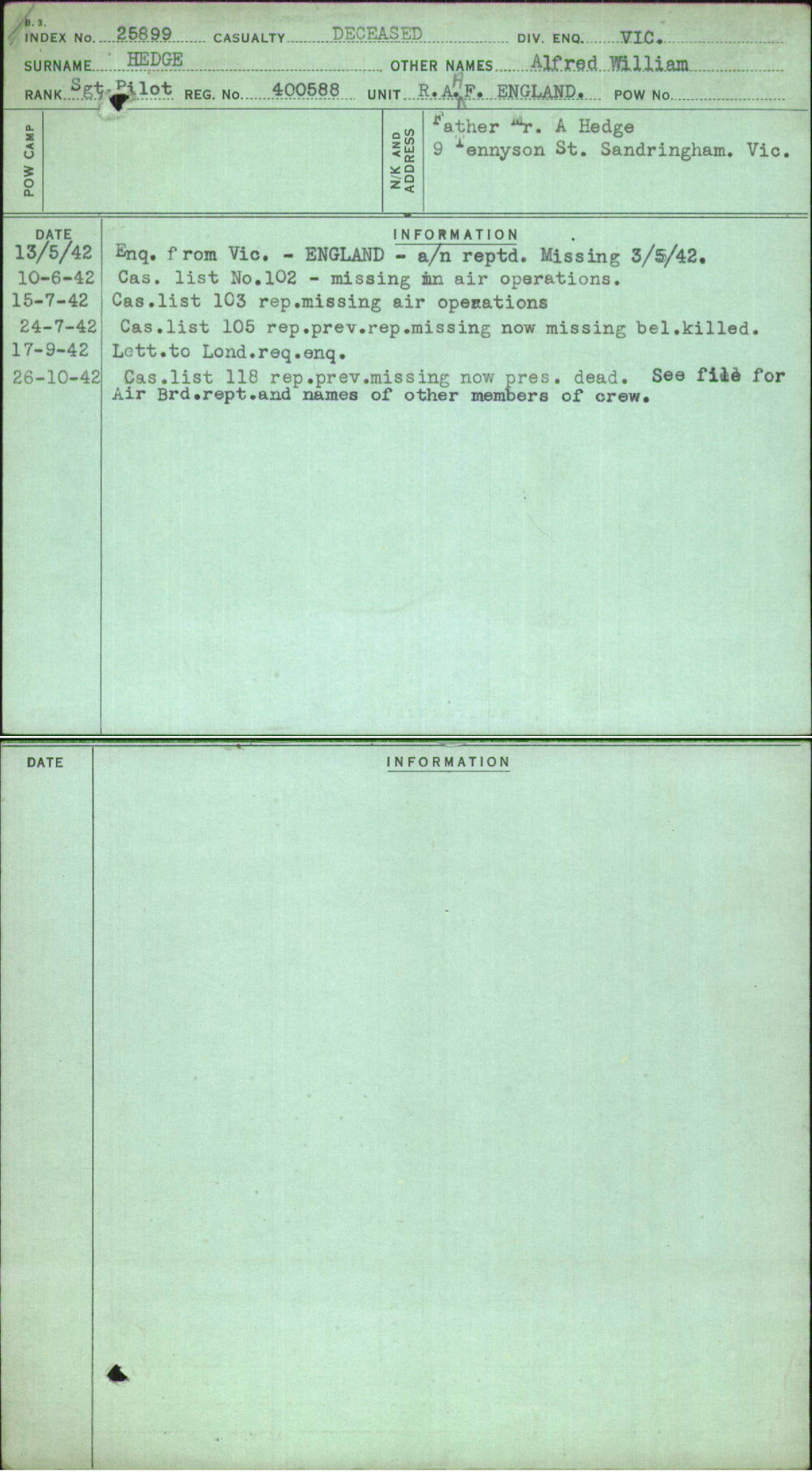 Hedge, Alfred William, 400588