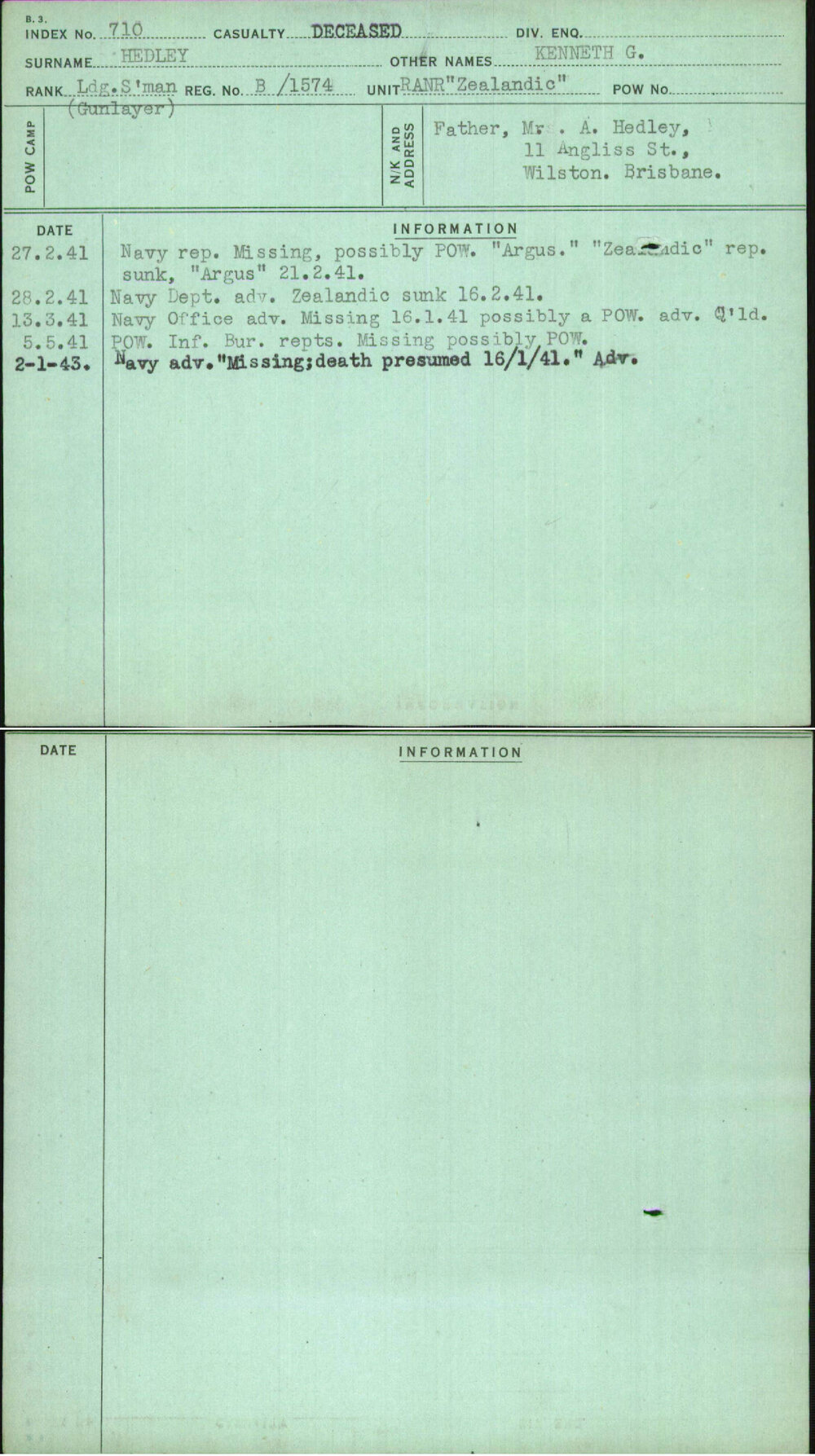 Hedley, Kenneth G, B-1574