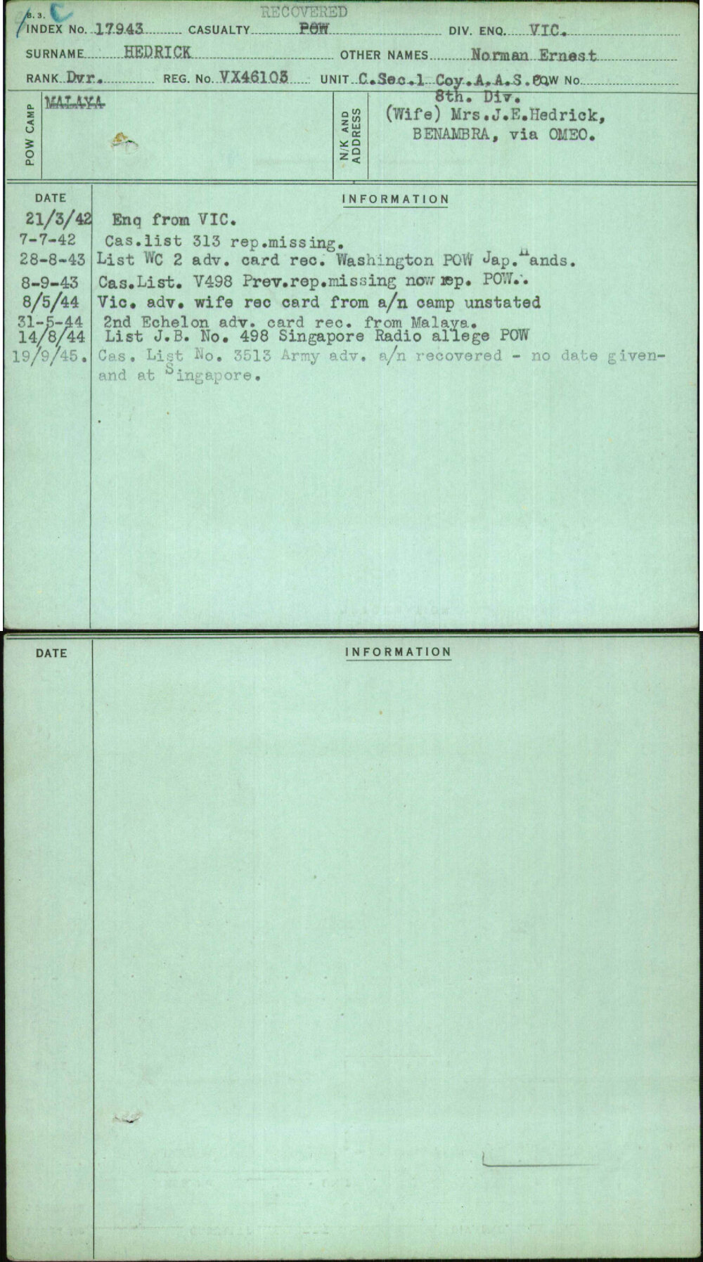 Hedrick, Norman Ernest, VX46103