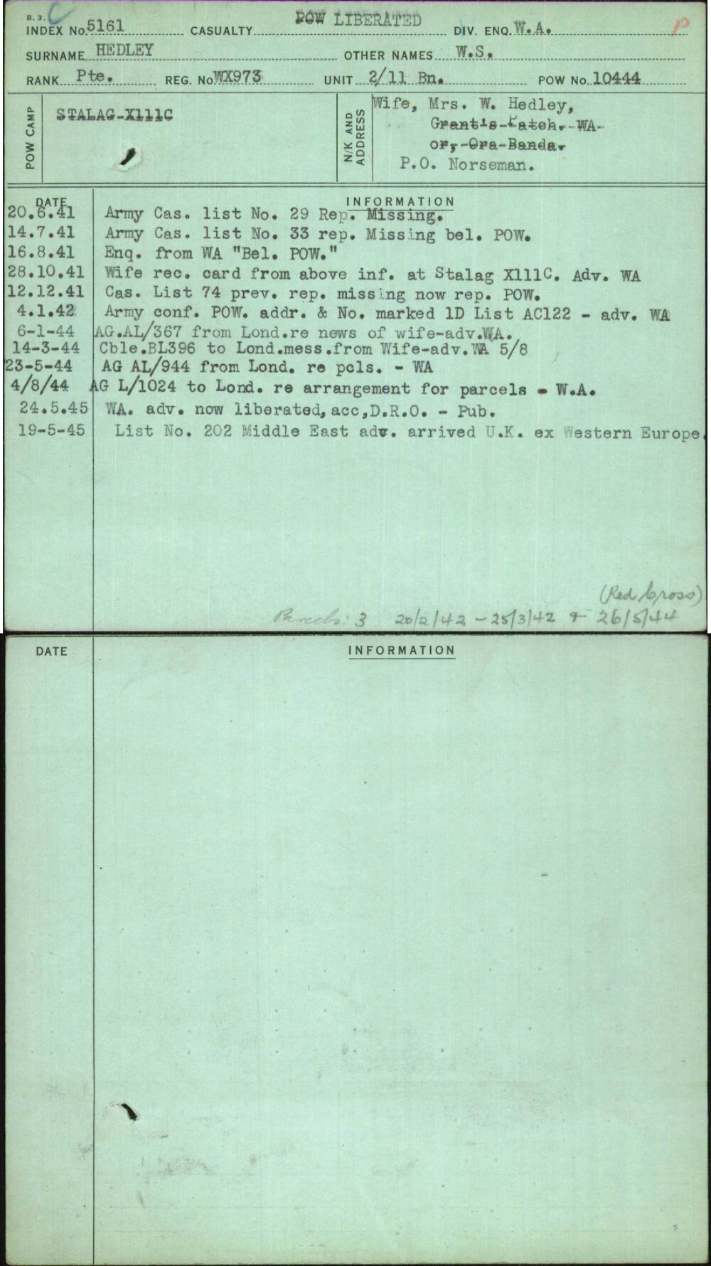 Hedley, W S, WX973