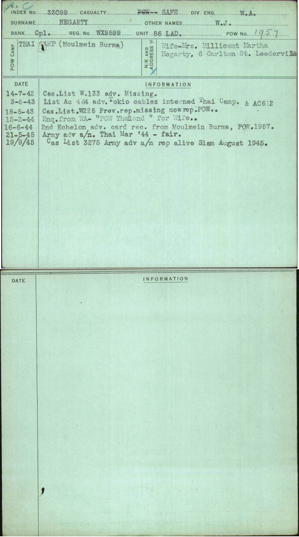 Hegarty, W J, WX9599