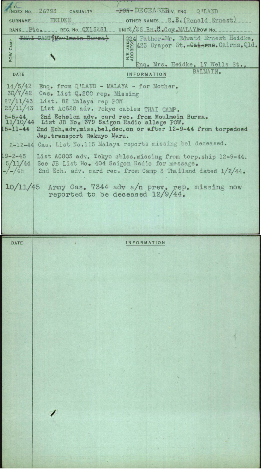 Heidke, R E (Ronald Ernest), QX15281