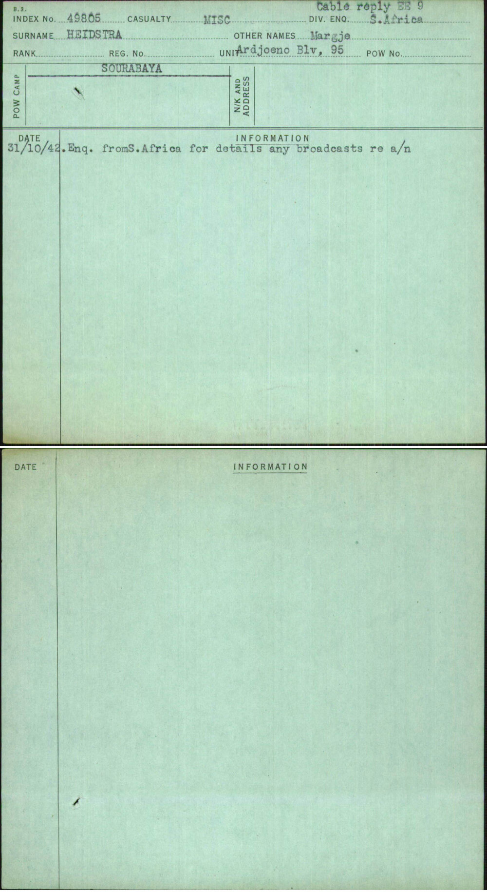 Heidstra, Margje, [No Service Number]