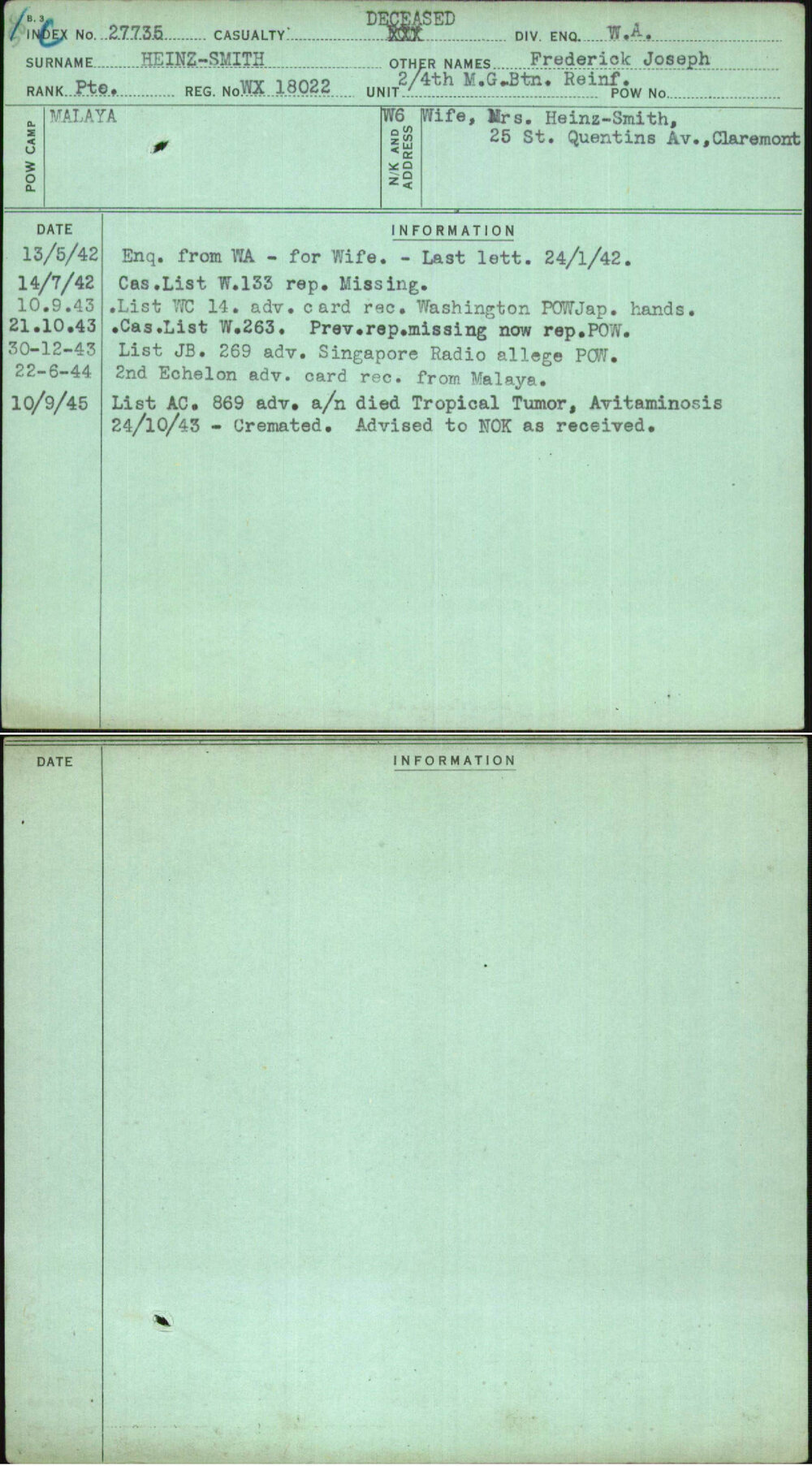 Heinz-Smith, Frederick Joseph, WX18022