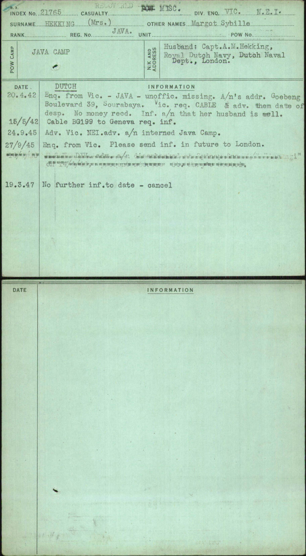 Hekking (Mrs), Margot Sybille, Java