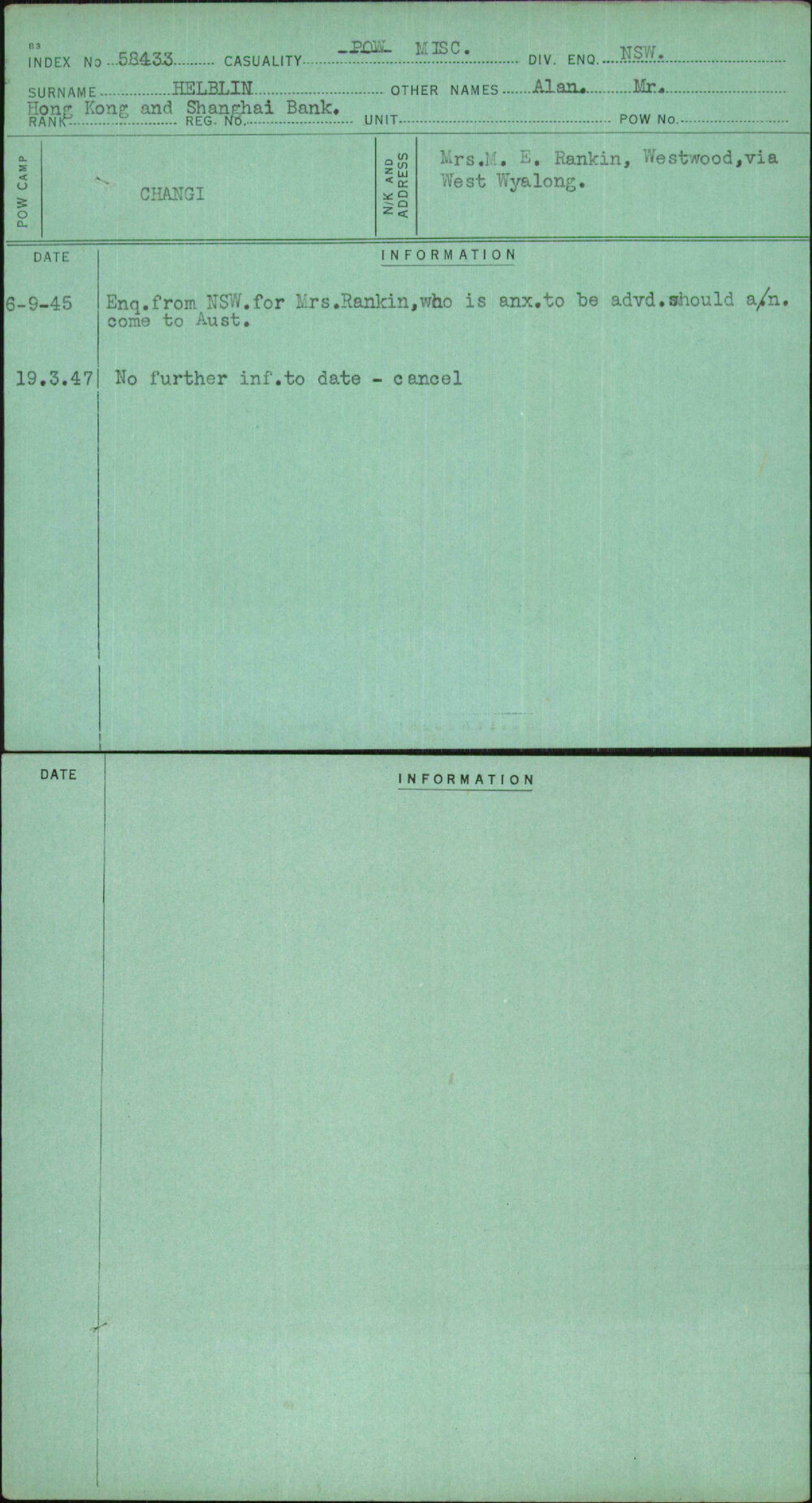 Helblin, Alan Mr, [No Service Number]