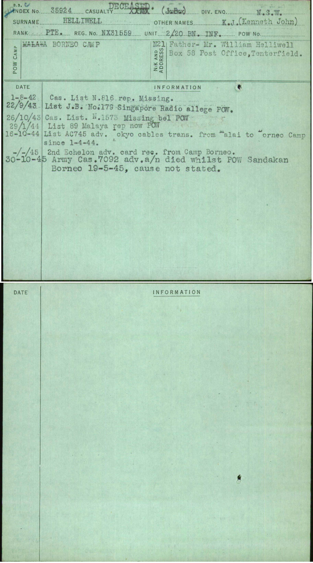 Helliwell, K J (Kenneth John), NX31559