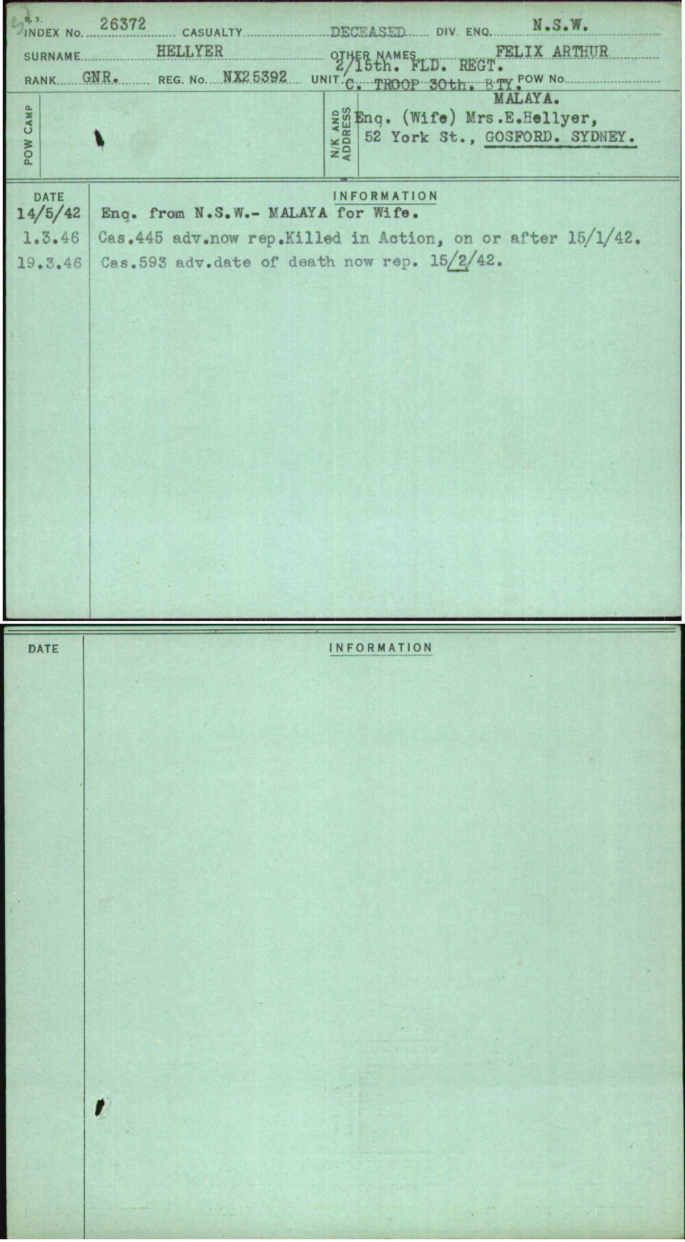 Hellyer, Felix Arthur, NX25392