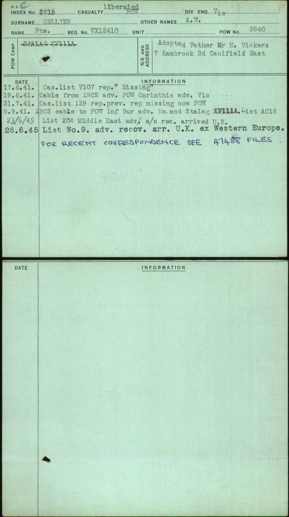 Hellyer, A W, VX12410