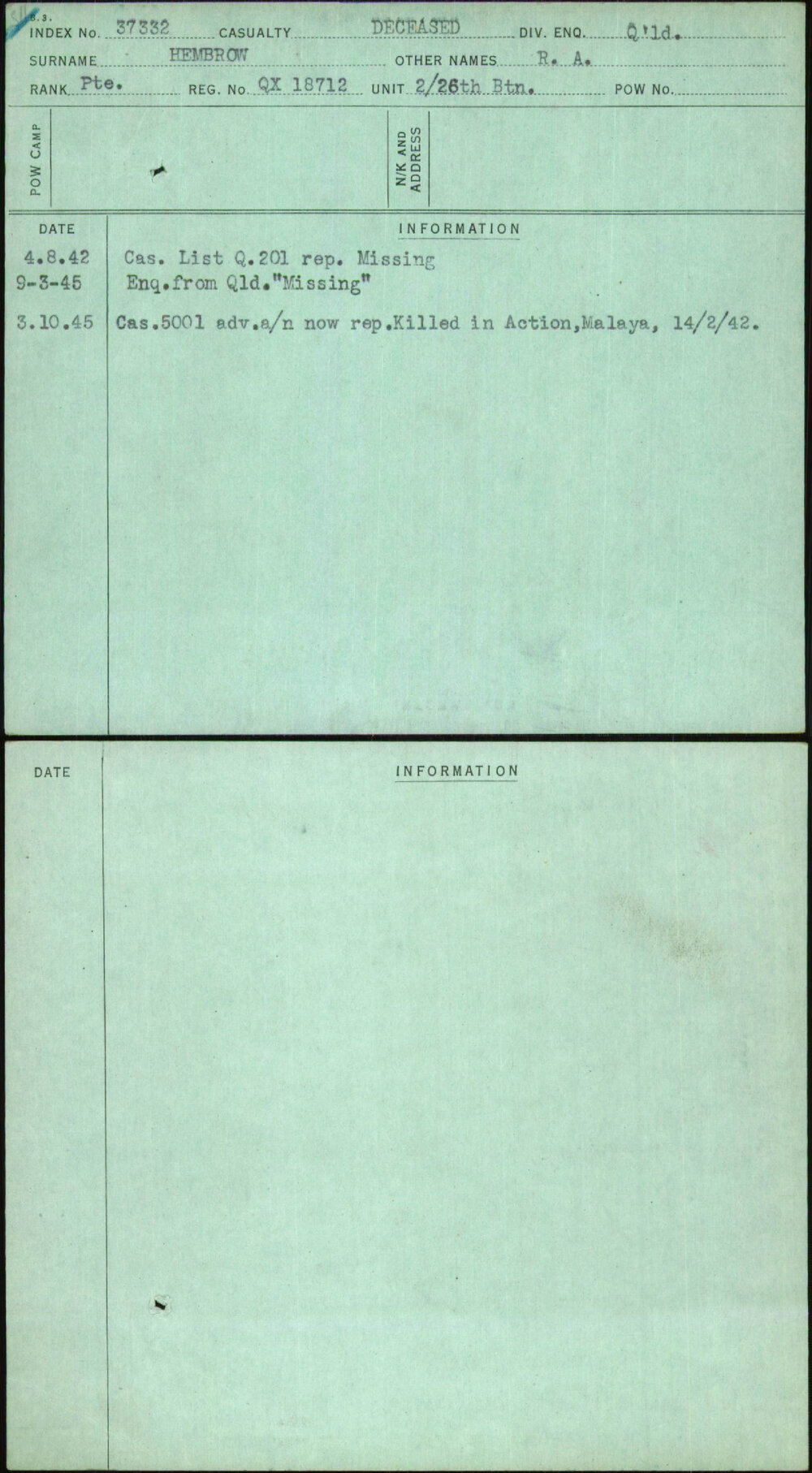 Hembrow, R A, QX18712