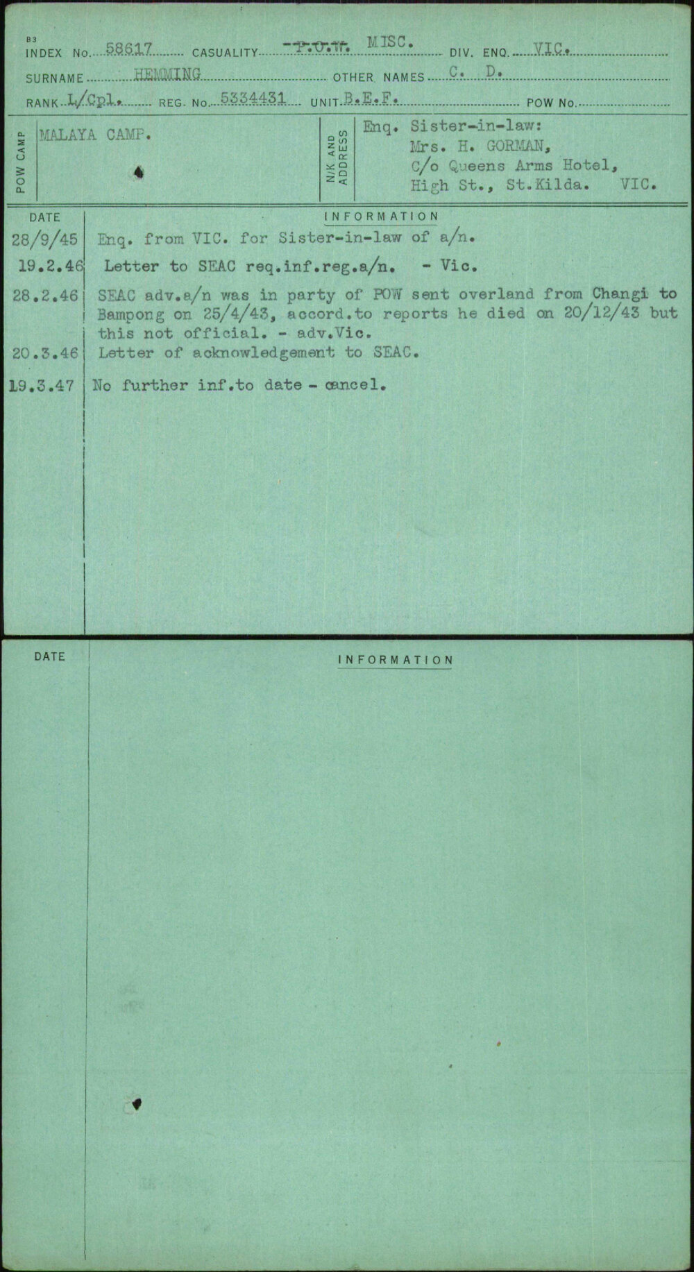 Hemming, C D, 5334431