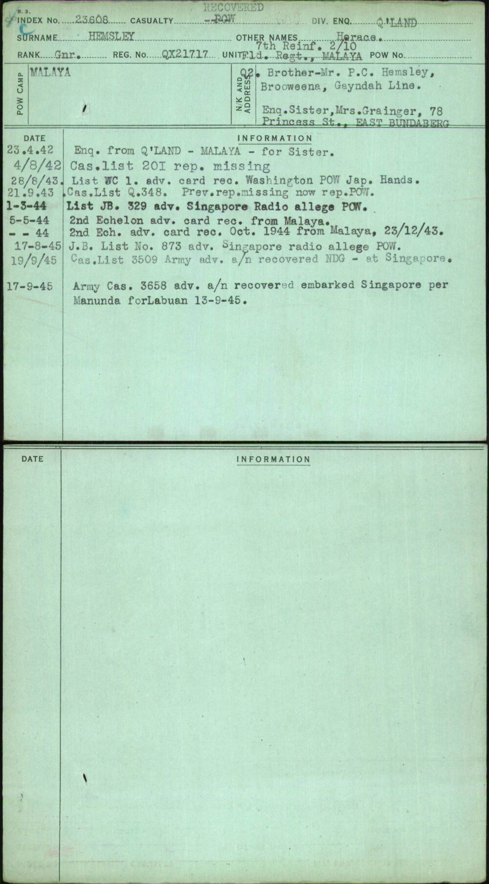 Hemsley, Horace, QX21717