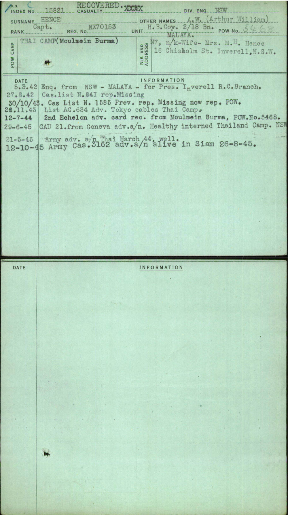 Hence, A W (Arthur William), NX70153