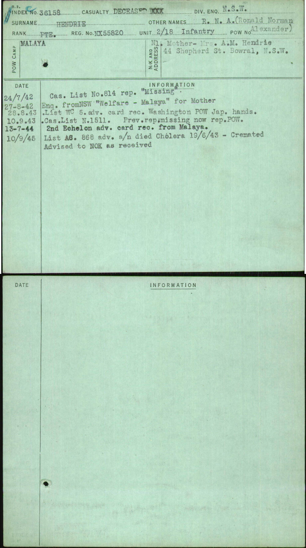 Hendrie, R N A (Ronald Norman Alexander), NX55820