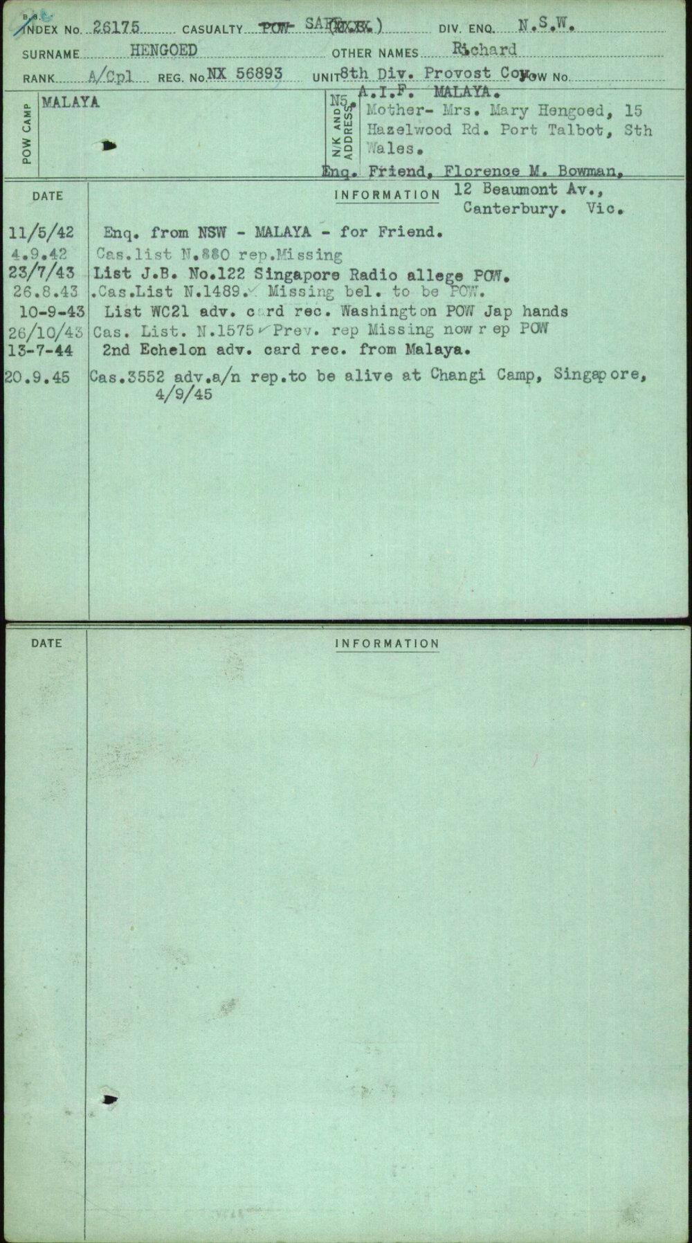 Hengoed, Richard, NX56893