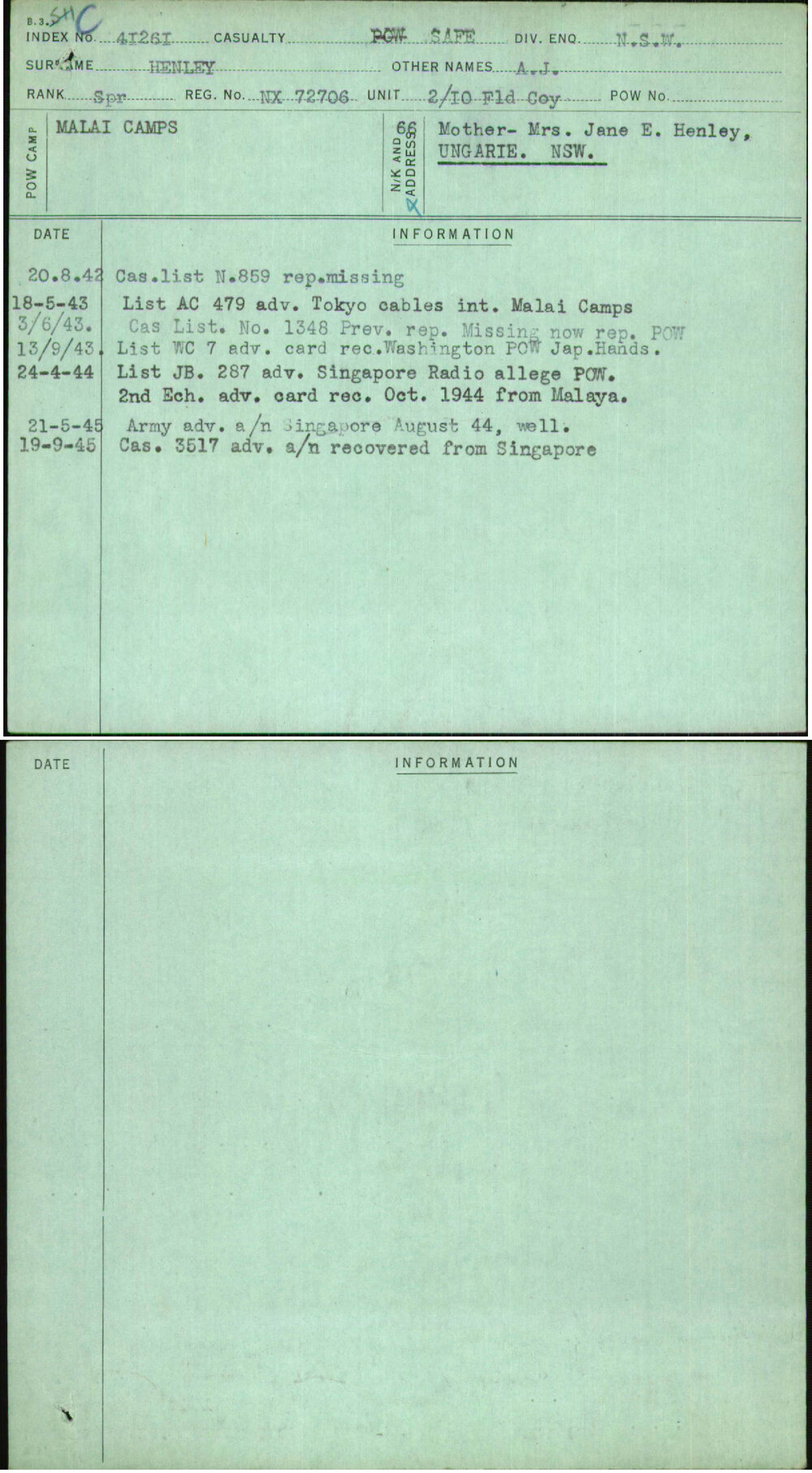 Henley, A J, NX72706