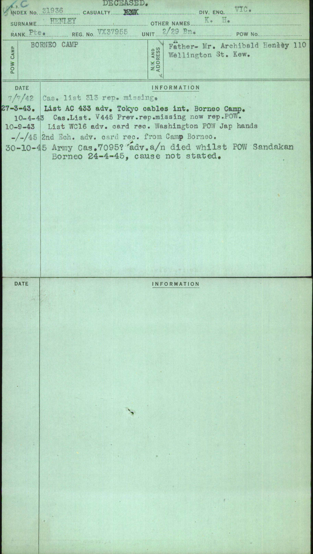 Henley, K H, VX37955
