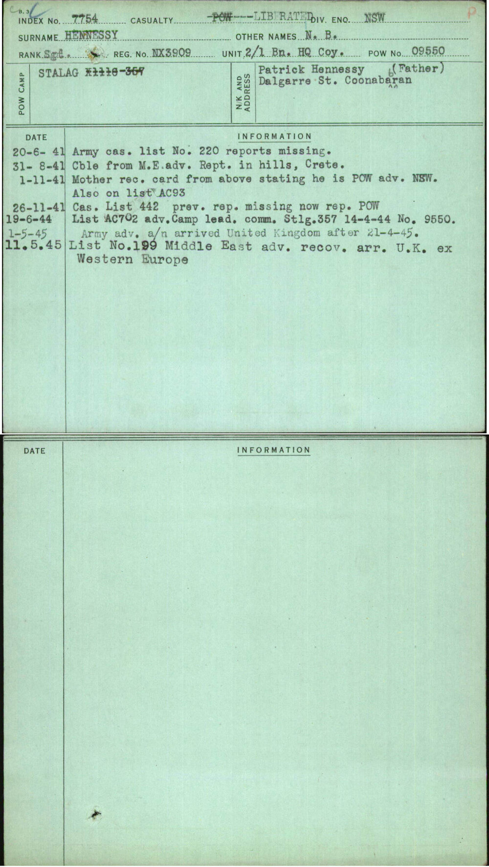 Hennessy, N B, NX3909