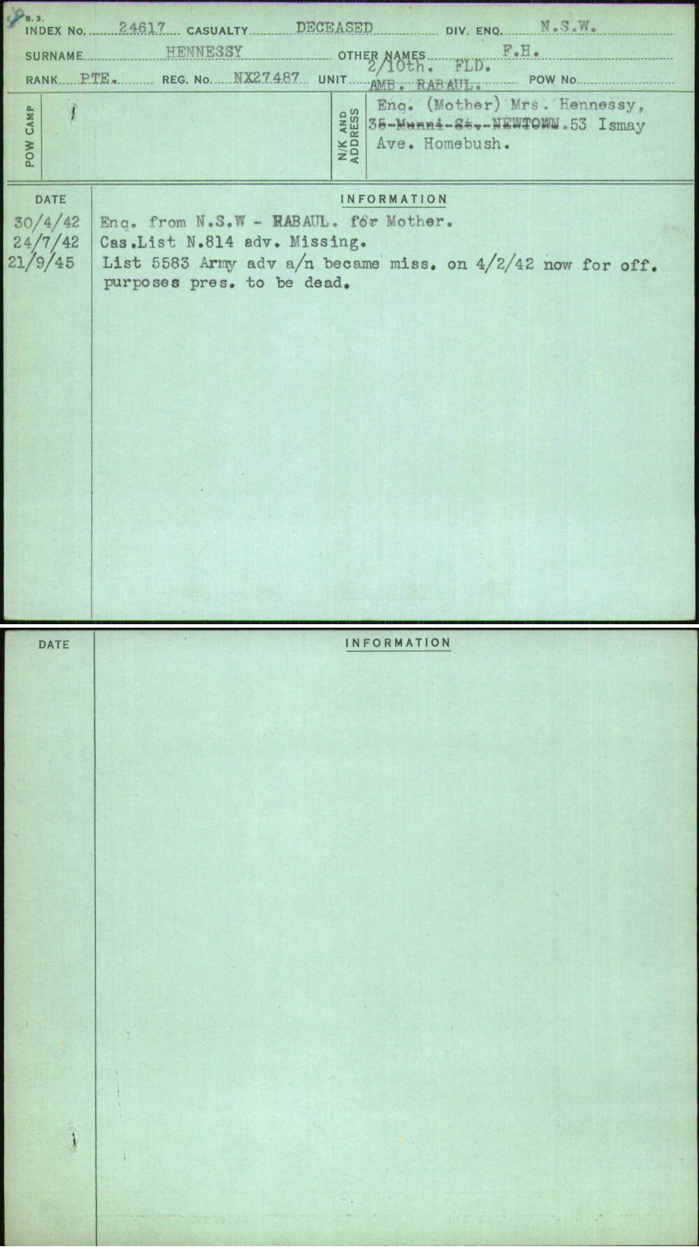 Hennessy, F H, NX27487