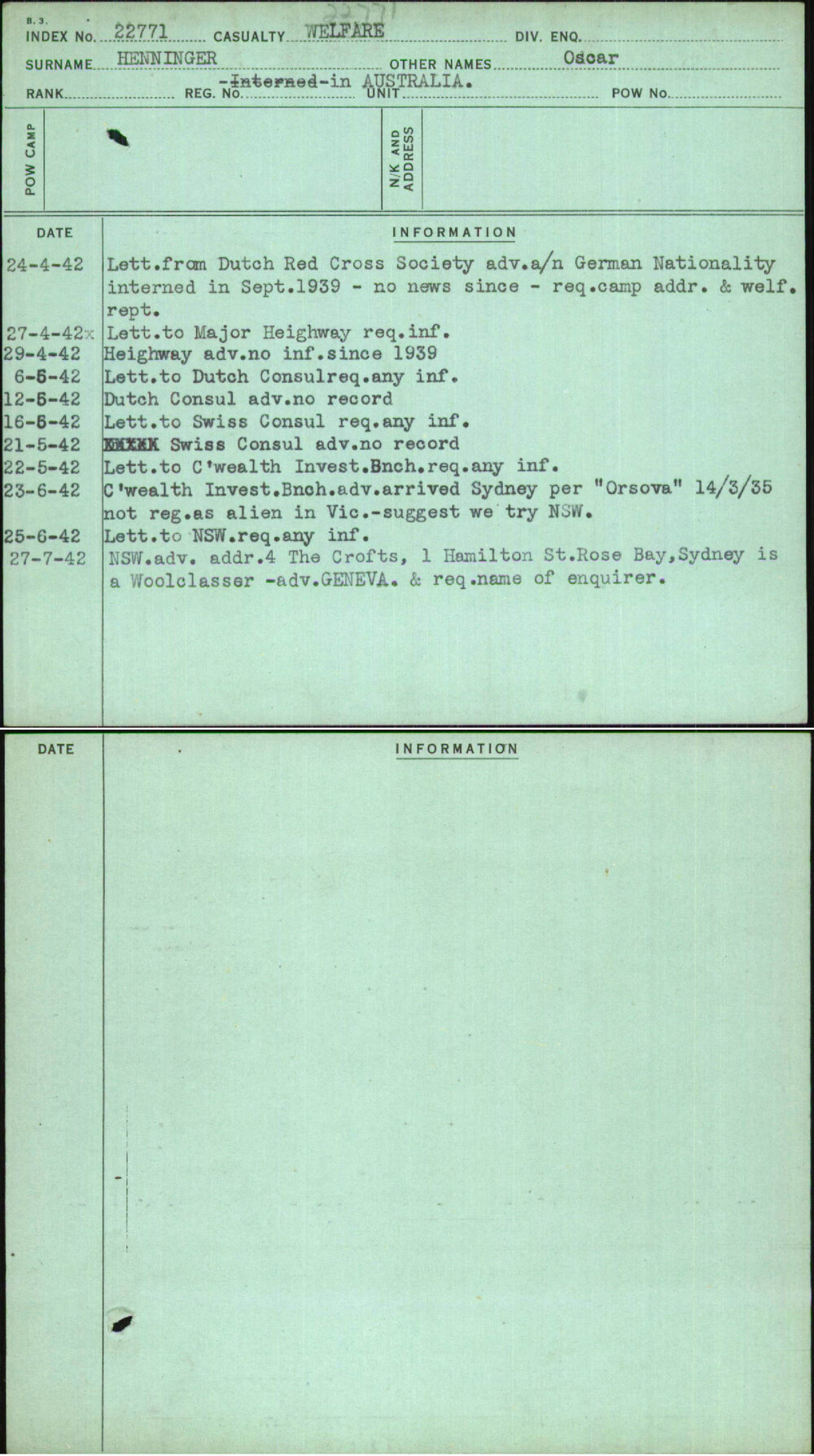 Henninger, Oscar, Interned In Australia