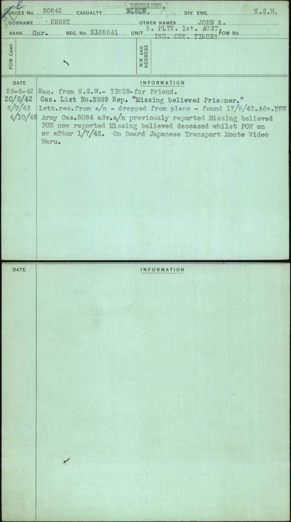 Henry, John K, NX68641