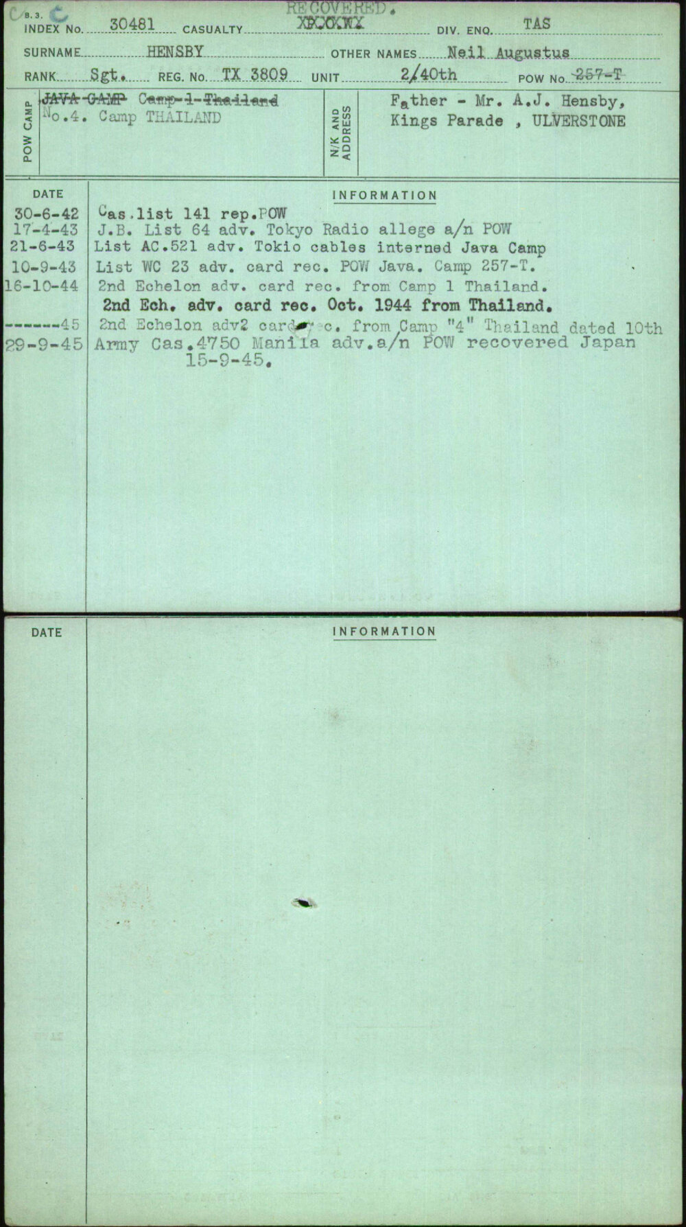 Hensby, Neil Augustus, TX3809