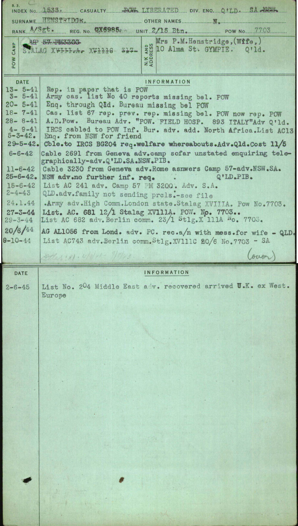 Henstridge, N, QX6985