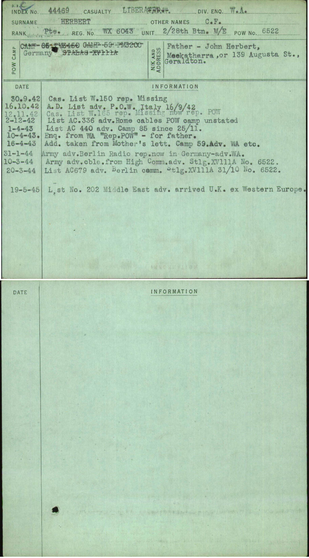 Herbert, C F, WX6043