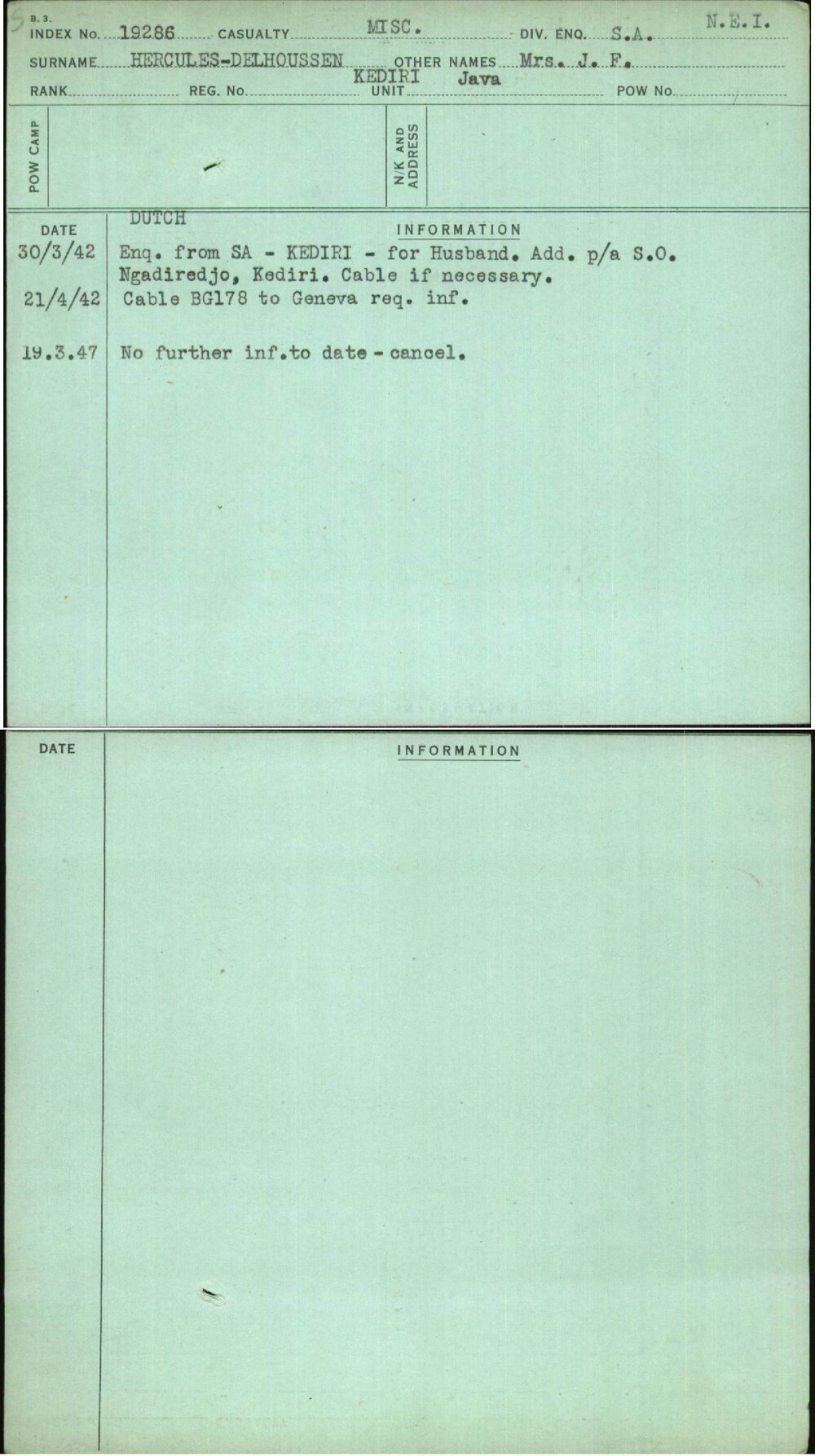 Hercules-Delhoussen, Mrs J F, Kediri
