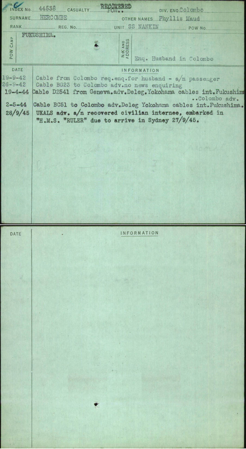 Hercombe, Phyllis Maud, [No Service Number]