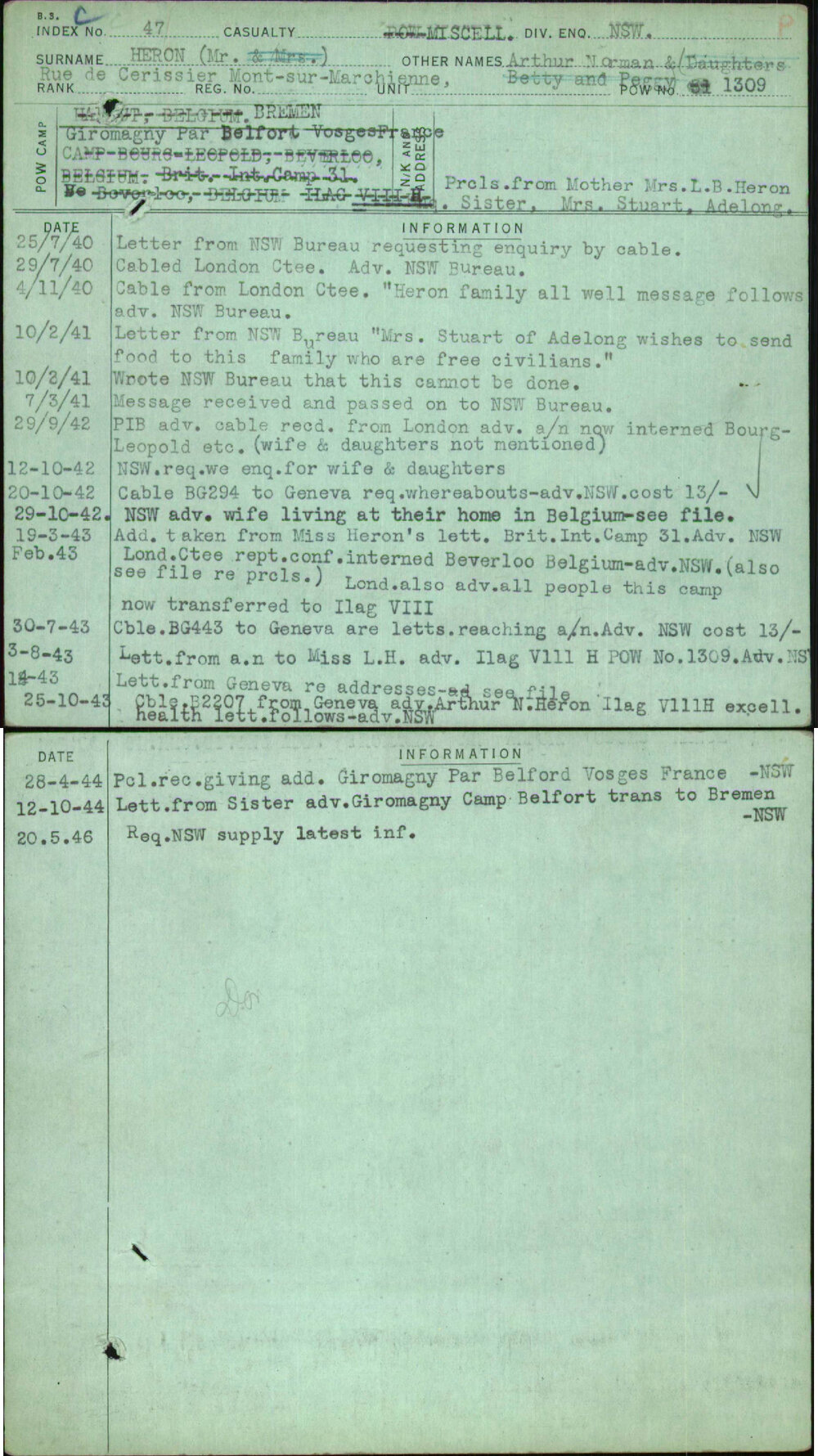 Heron (Mr), Arthur Norman, [No Service Number]