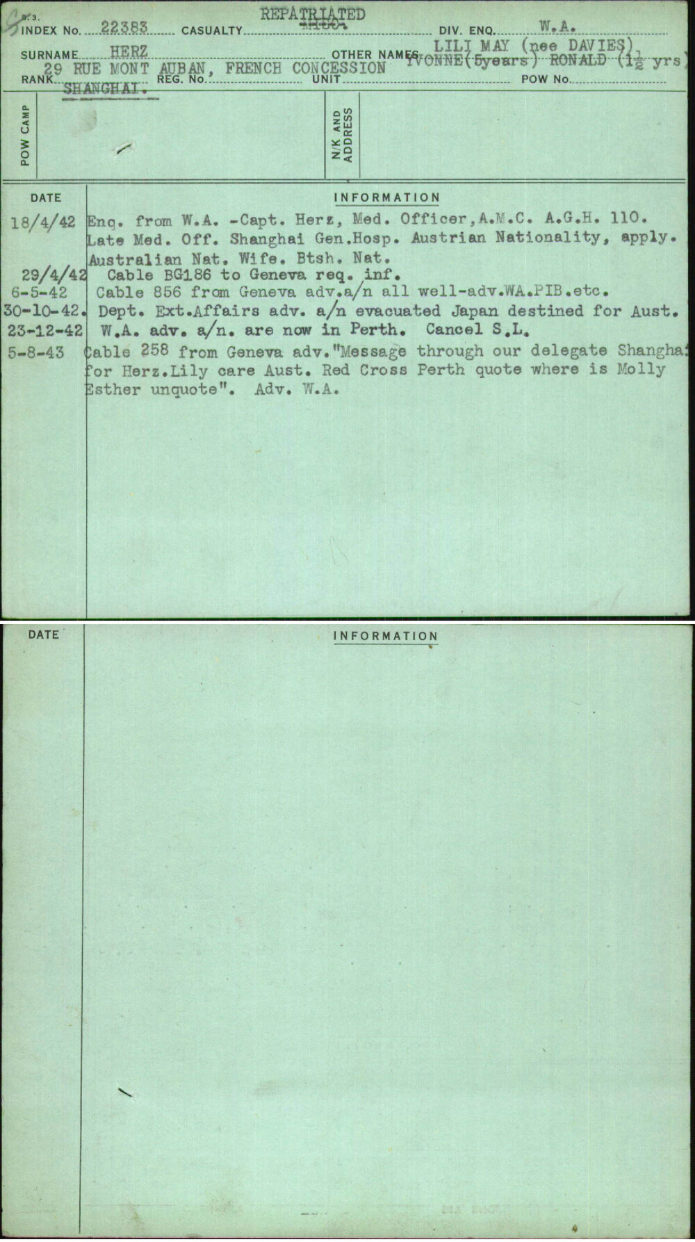 Herz, Lili May (Nee Davies), [No Service Number]