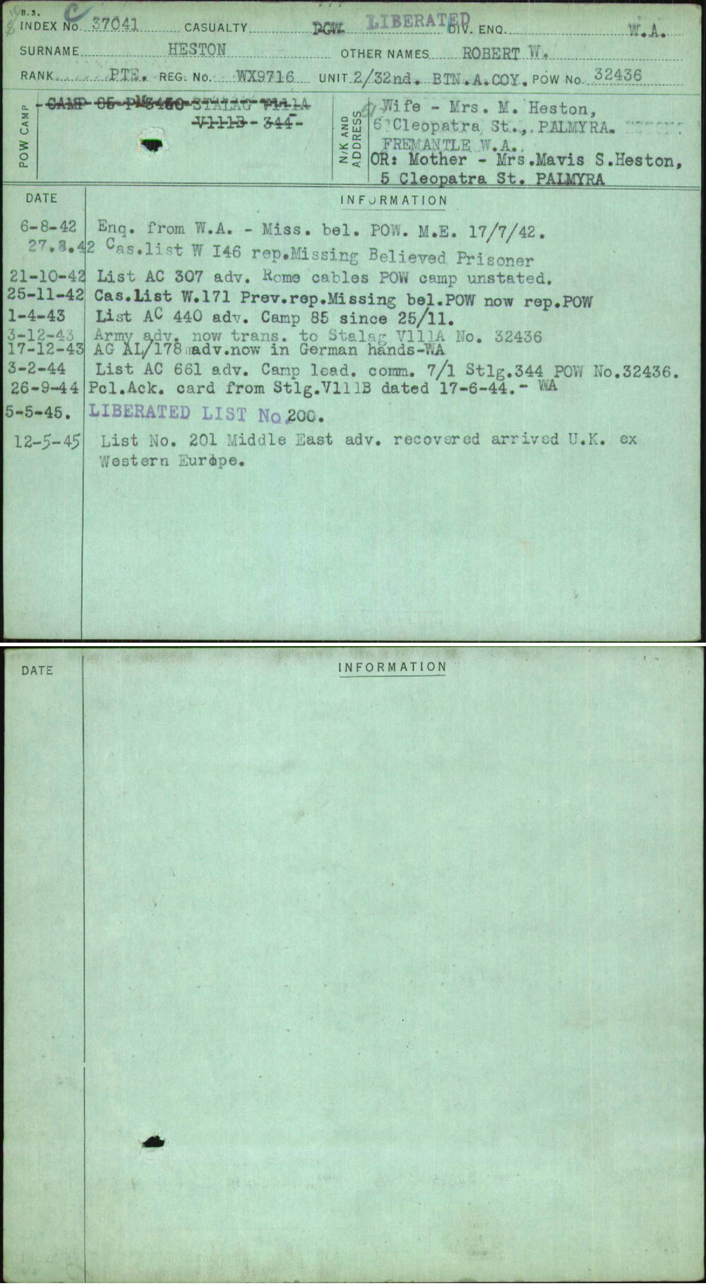 Heston, Robert W, WX9716