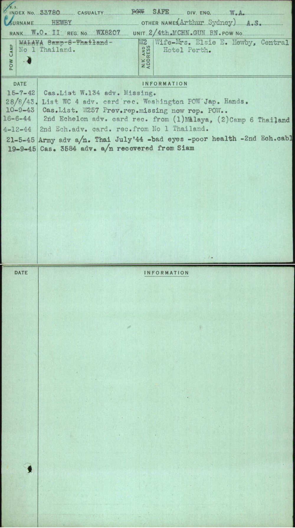 Hewby, (Arthur Sydney) A S, WX8207