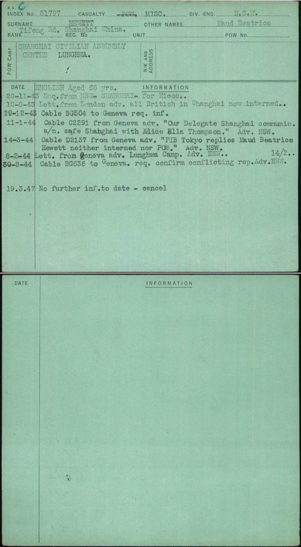 Hewett, Maud Beatrice, [No Service Number]