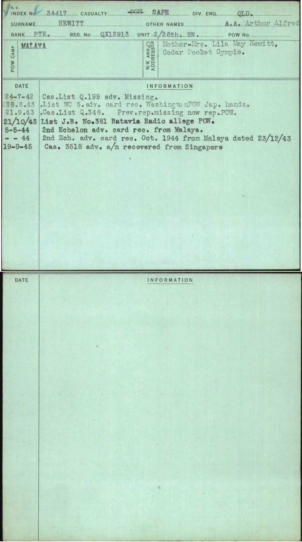 Hewitt, A A Arthur Alfred, QX12913