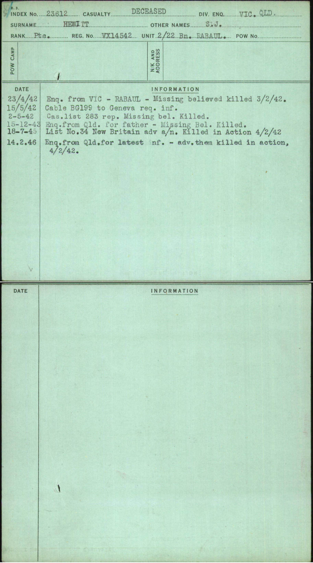 Hewitt, S J, VX14542