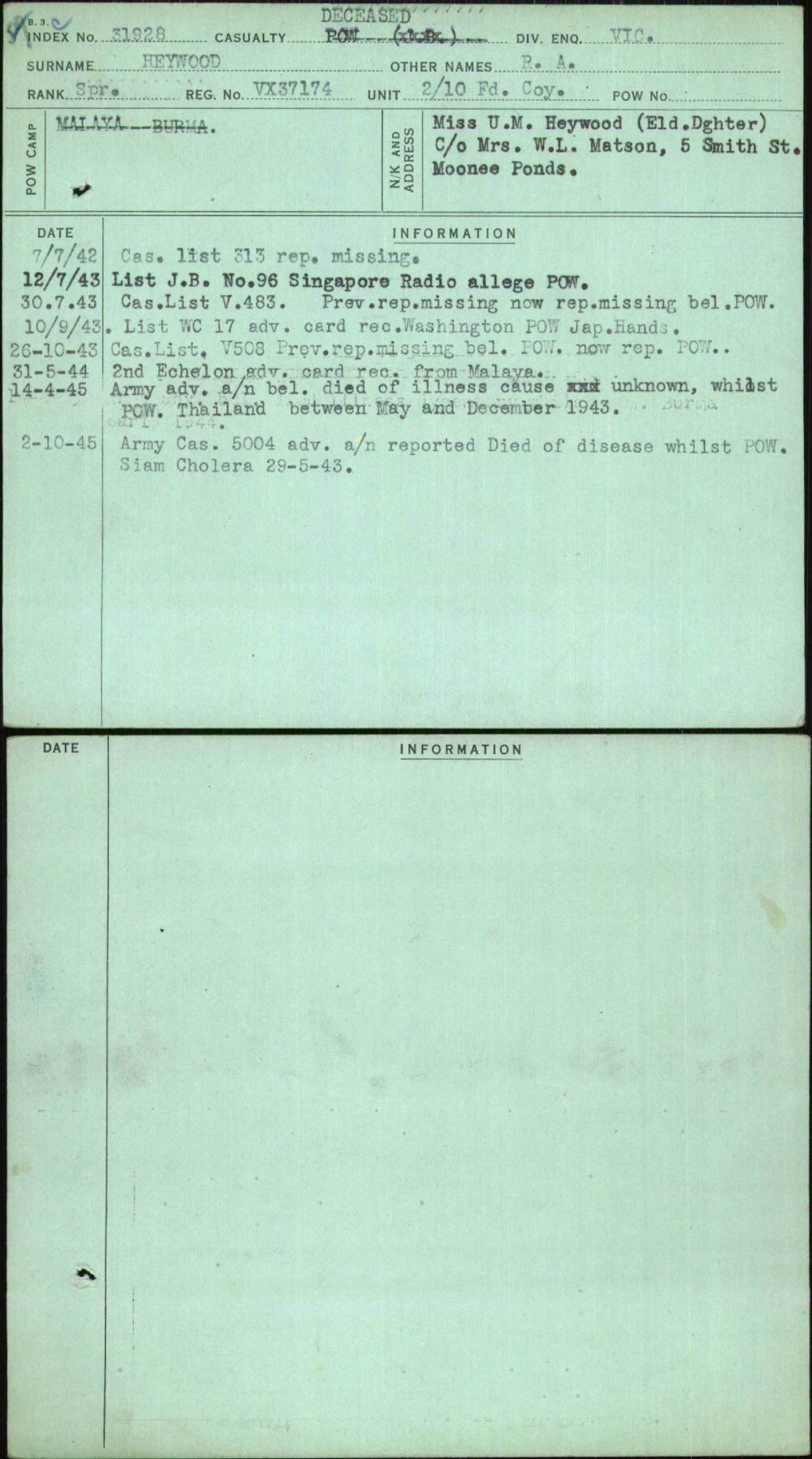 Heywood, R A, VX37174