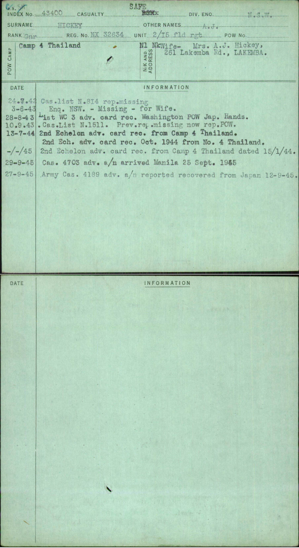 Hickey, A J, NX32634