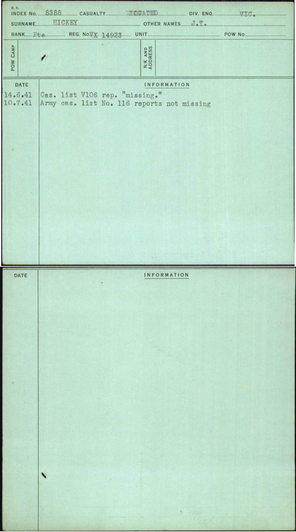 Hickey, J T, VX14923