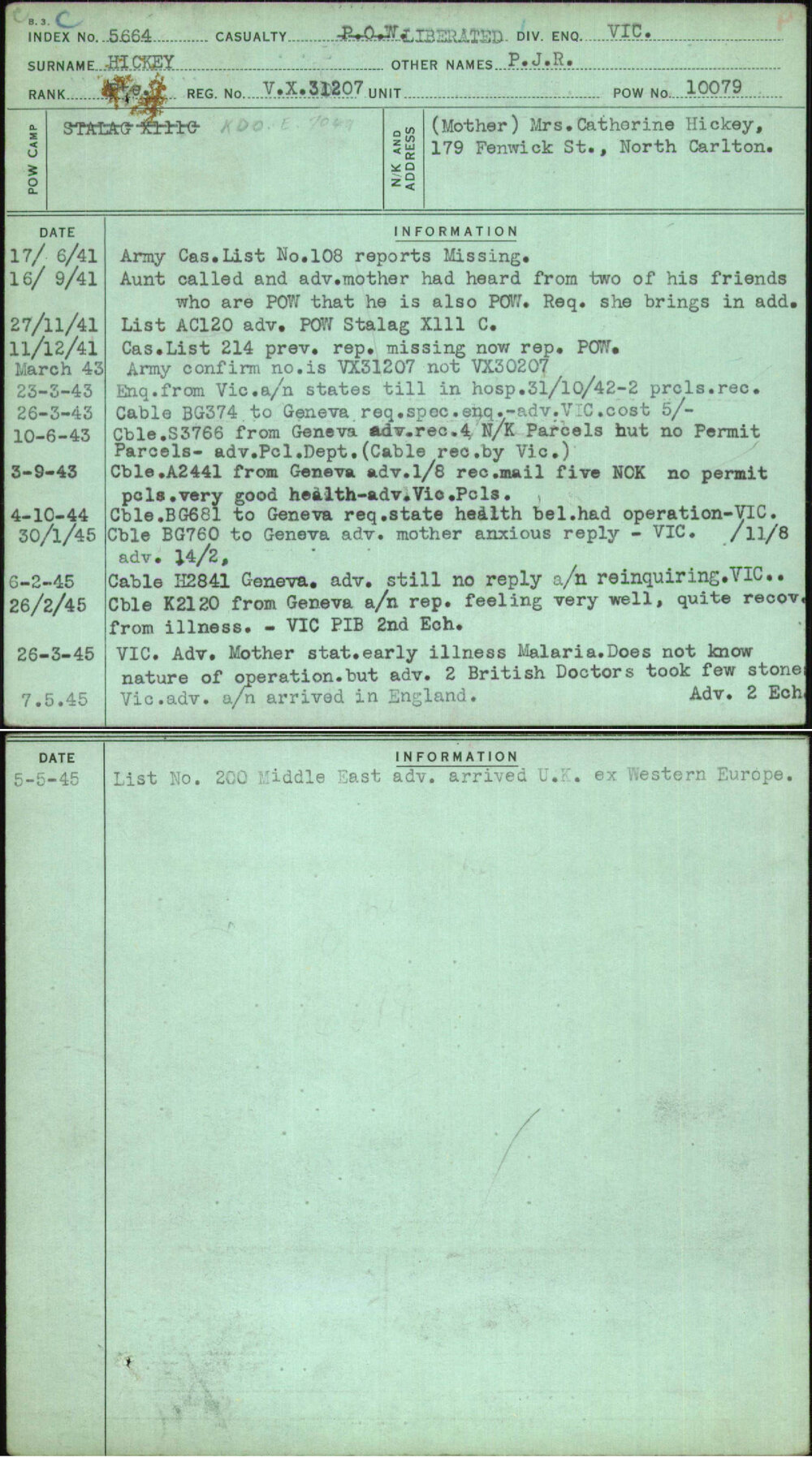 Hickey, P J R, VX31207