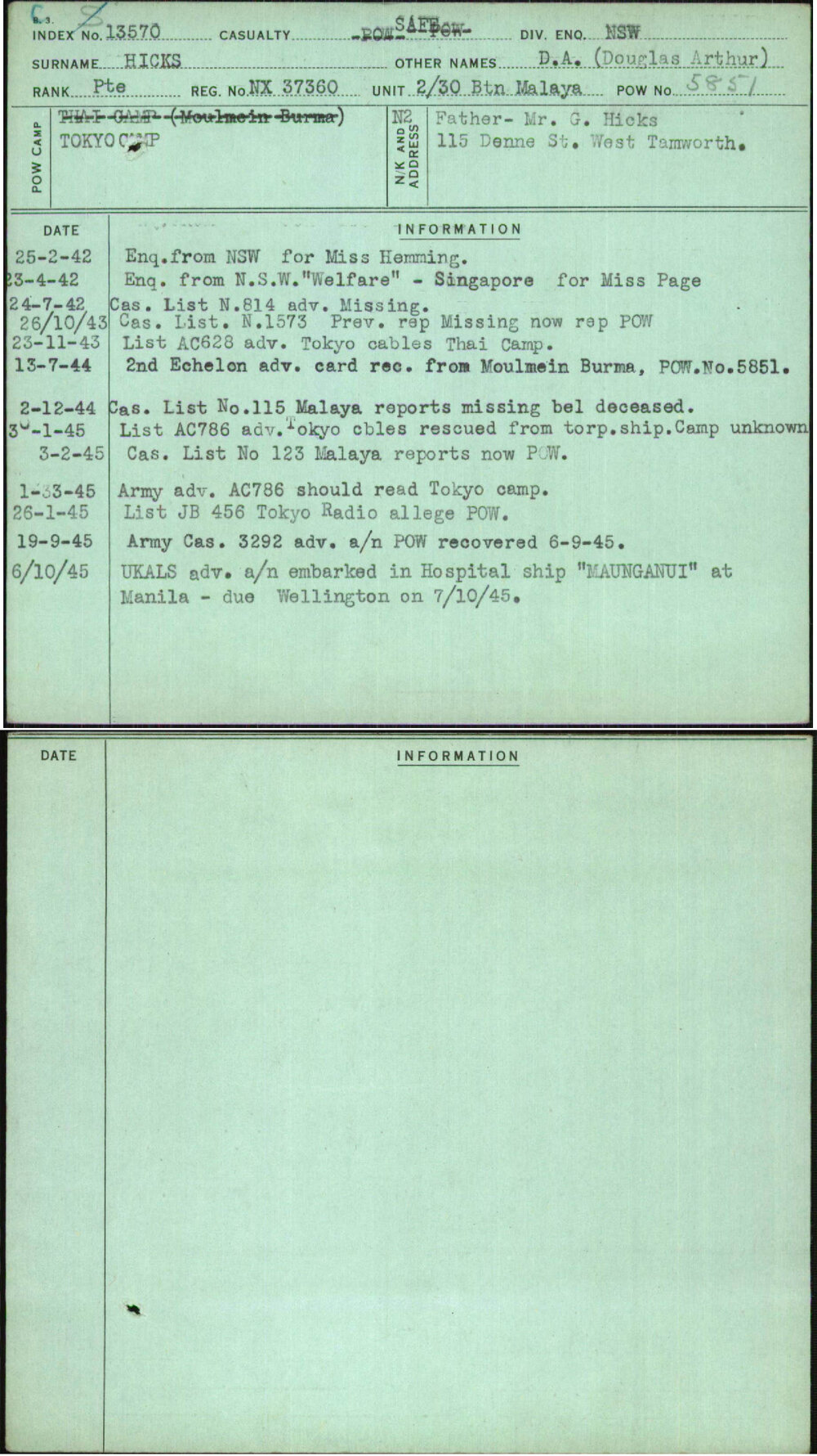 Hicks, D A (Douglas Arthur), NX37360
