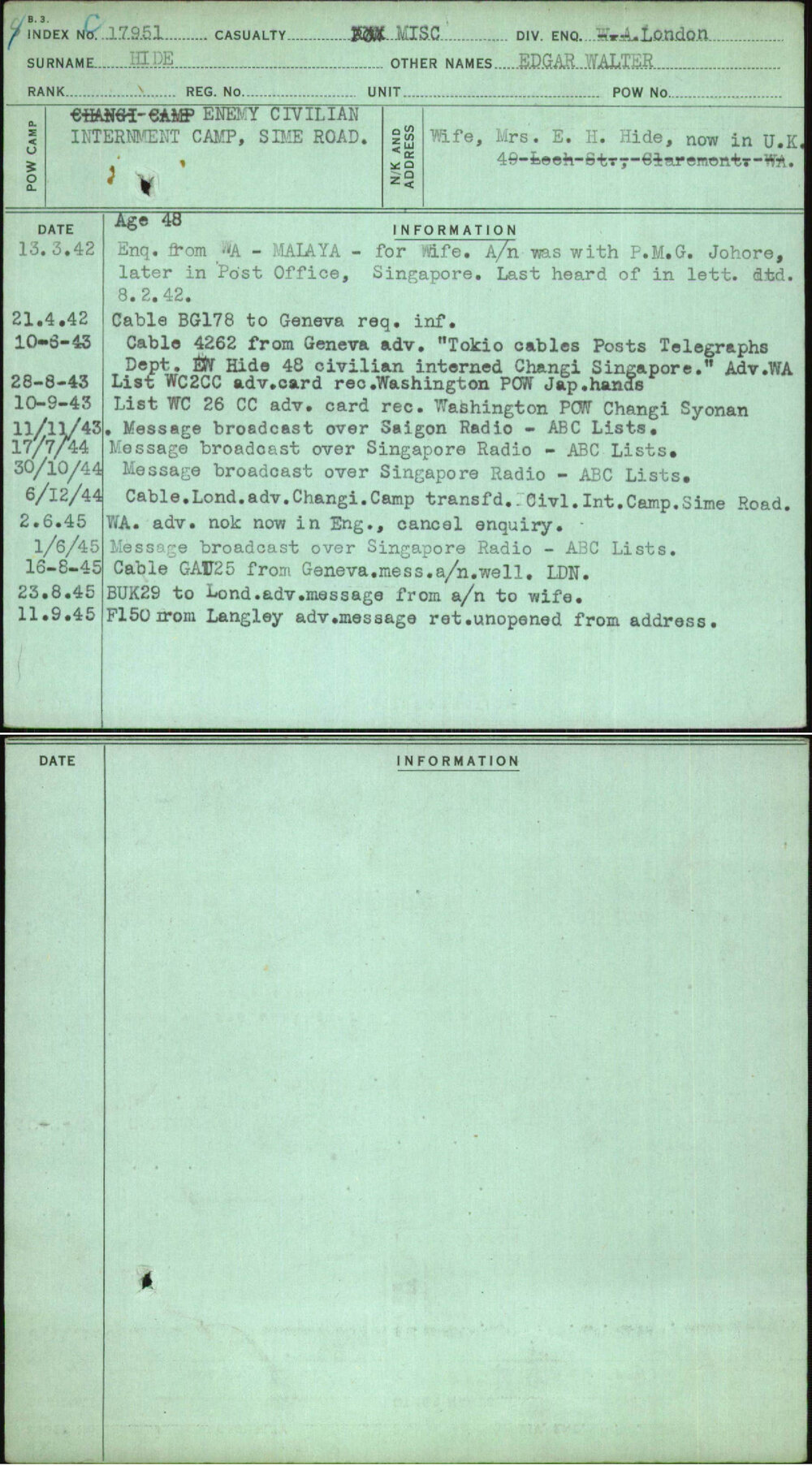 Hide, Edgar Walter, [No Service Number]