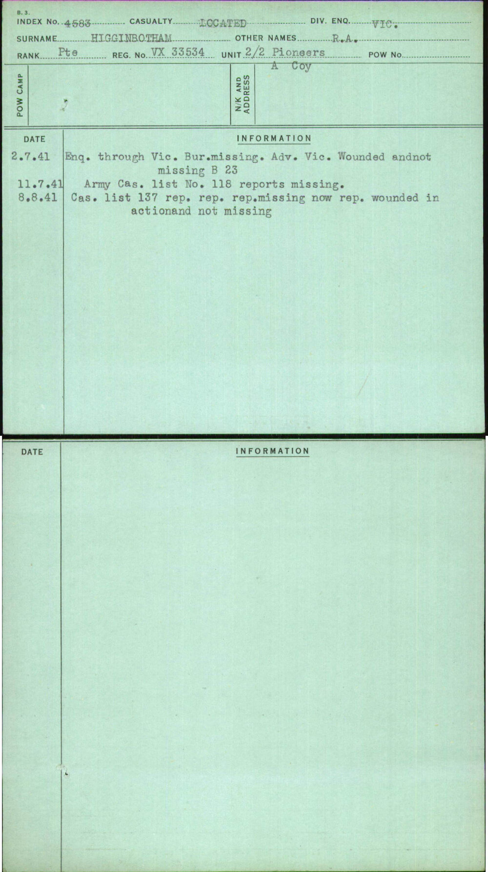 Higginbotham, R A, VX33534