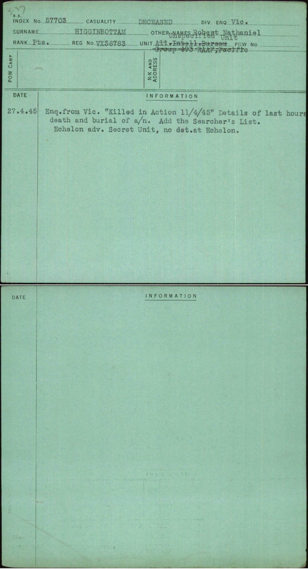 Higginbottam, Robert Nathaniel, VX36783